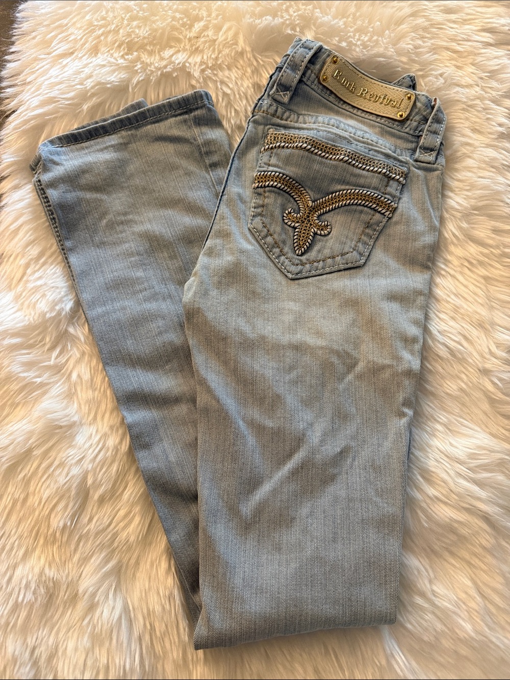 Rock Revival Light Blue Boot Cut Jeans with Embellished Back Pockets